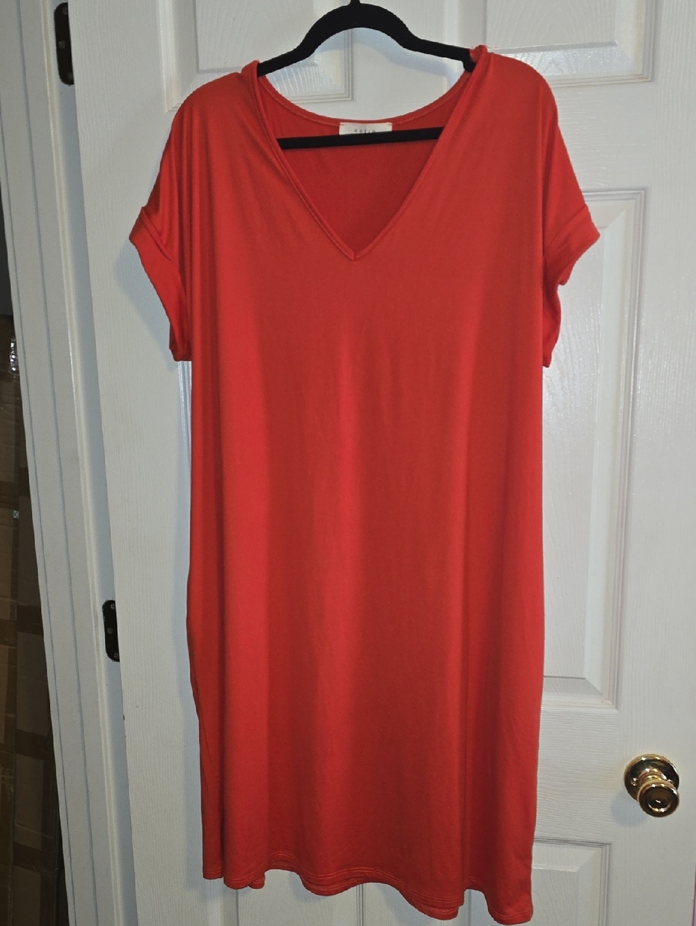 entro‎ Red V-Neck Tee Dress with Black Trim